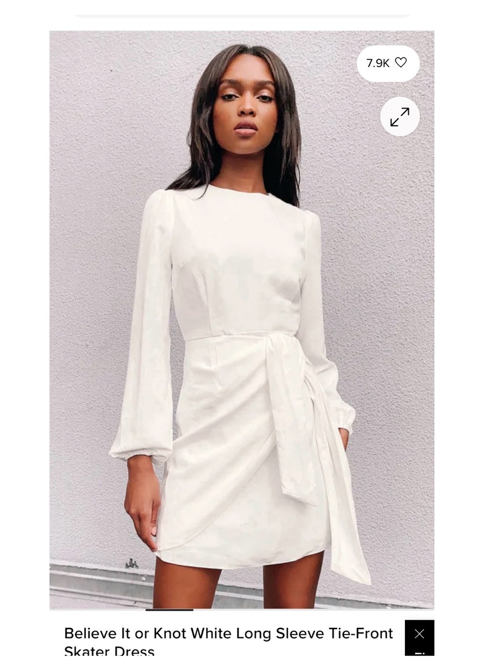 Lulus Believe it or Knot white tie front long sleeve skater Dress NWT large